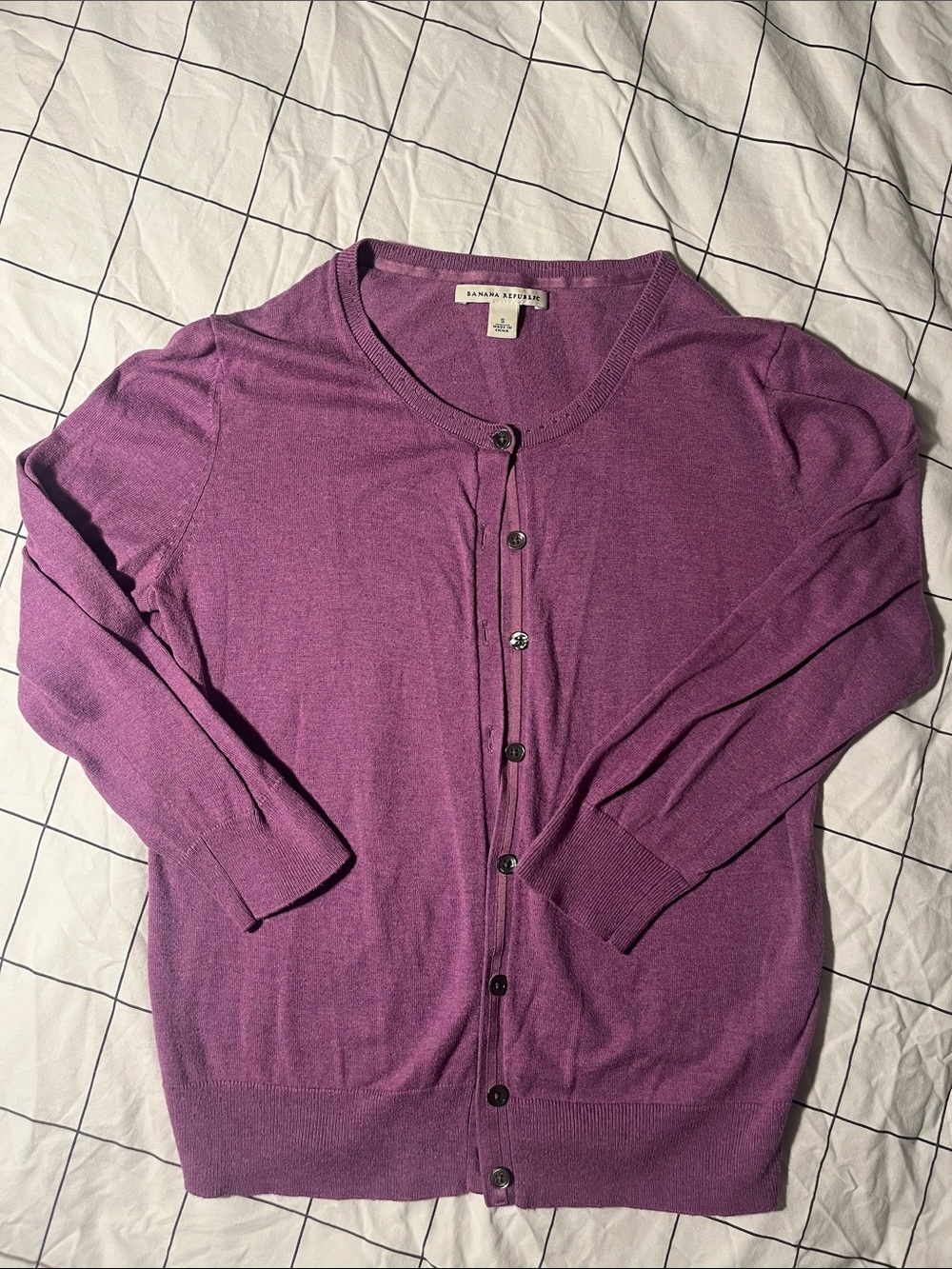 Banana Republic Women's Cotton/Silk Purple Crewneck Button-Front Cardigan